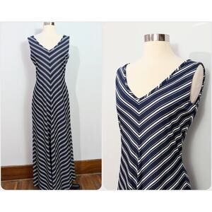 Blue/White Chevron 70s Maxi Dress